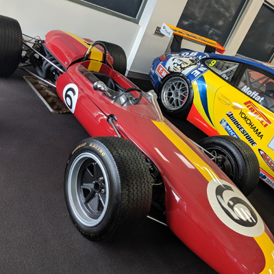 The Bob Jane Brabham BT11A on display in the Bob Jane T-Marts HQ in South Melbourne in August 2019. Copyright Andrew Mattock 2019. Used with permission.