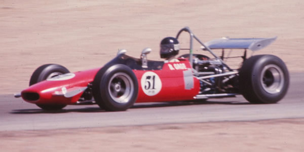 Bob Gage in his Brabham BT23G at Willow Springs in 1971 or 1972. Copyright Allen Brown (copyright purchased) 2014. Used with permission.