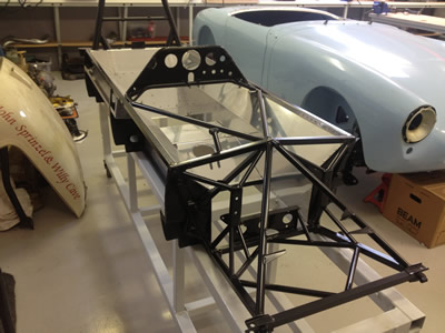 Michael Henderson's Chevron B20 stalled in mid-restoration in 2016, giving a good view of the bathtub monocoque construction. Copyright Michael Henderson 2016. Used with permission.