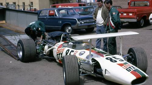 Bill Brack's immaculate Lotus 42B is prepared for the Edmonton race in June 1969.  Copyright unknown; provided from the CMSHF Archives by Mike Atkins.  Used with permission.