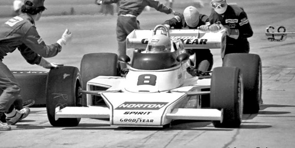 Tom Sneva in the Penske PC5 at Ontario in September 1977. Copyright Larry Roberts Motorsports Photography 2020. Used with permission.