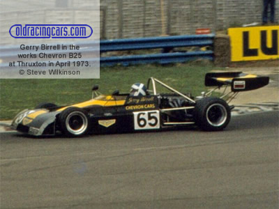 Gerry Birrell in the works Chevron B25 at Thruxton in April 1973. Copyright Steve Wilkinson 2020. Used with permission.