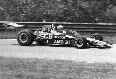 Mark Donohue in his first race in the AMC-powered, Penske-owned T330 HU19 at Mid-Ohio 1973.  Copyright Mark Windecker 2004.  Used with permission.