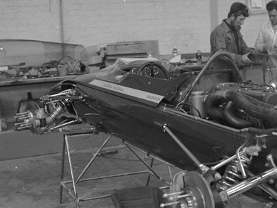 One of the former BMW team's Lola T100s being rebuilt at the Lola factory by John Woodington and Tony Kitchiner for 1968 for Jorge de Bagration. Copyright John Woodington 2020. Used with permission.