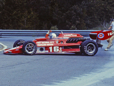 Johnny Parsons in Lindsey Hopkins' Lightning at Mosport Park in 1978. Copyright Jim Allen 2021. Used with permission.