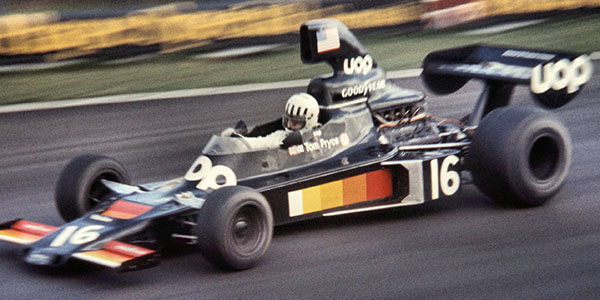 Tom Pryce in his Shadow DN5 on his way to victory at the 1975 Race of Champions. Copyright David Bishop 2018. Used with permission.