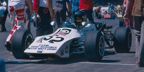 James Hunt on the starting grid for the 1971 British GP support race at Silverstone in his Team Rose Bearings March 713M. Copyright Tim Blackburn 2019. Used with permission.