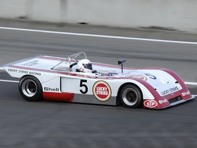 Jeff Lewis in the ex-Birrane/ex-Vegher Chevron B19 at the Monterey Historics in August 2008. Copyright Jay Bonvouloir 2009. Used with permission.