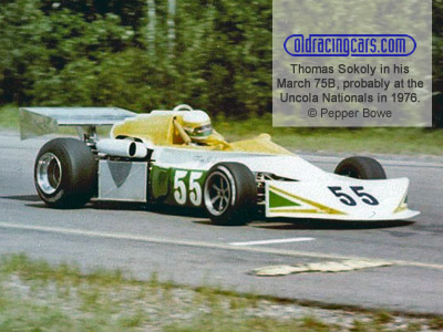Thomas Sokoly in his March 75B, probably at the Uncola Nationals in 1976. Copyright Pepper Bowe 2020. Used with permission.