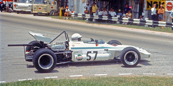 Graeme Lawrence in his Brabham 'BT30' at the Singapore Grand Prix in 1971.  Copyright Cort Boylan 2023.  Used with permission. 