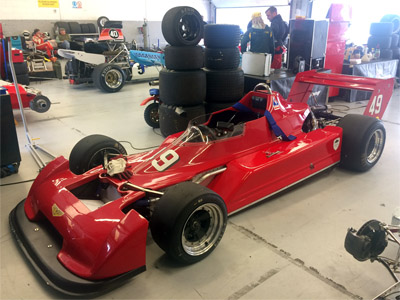 Keith Norris's Chevron B49 in the Silverstone garages in July 2018. Copyright Allen Brown 2018. Used with permission.