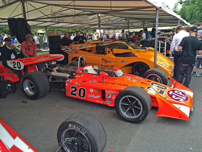 Lee Brayton's 1972 Eagle restored to its original Gordon Johncock Indy 500-winning livery, seen here at the Goodwood Festival of Speed in June 2014. Copyright Allen Brown 2014. Used with permission.