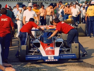 Mark Donohue in his first race in the AMC-powered, Penske-owned T330 HU19 at Mid-Ohio 1973. Copyright Terry Capps 2013. Used with permission.