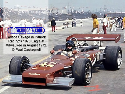 Swede Savage in Patrick Racing's 1970 Eagle at the Tony Bettenhausen 200 at Milwaukee in August 1972. Copyright Paul Castagnoli 2020. Used with permission.