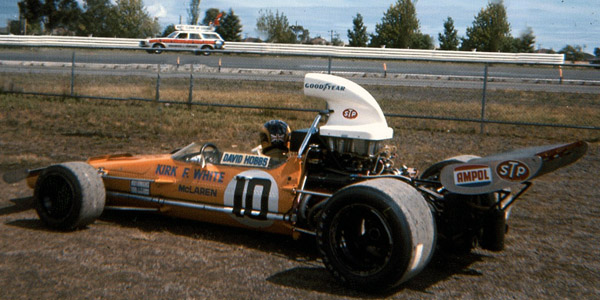 David Hobbs in the works development McLaren M18/M22 at Sandown Park in 1972.  Copyright Stewart Clark 2016. Used with permission.