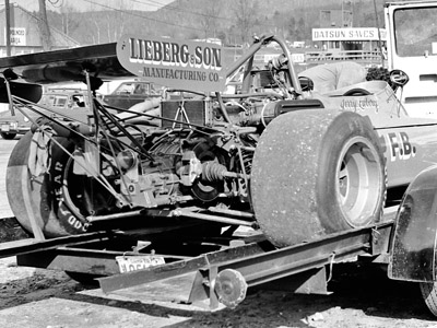 Jerry Lieberg's March 722 on its trailer, probably at Lime Rock, and probably in 1974. Copyright Frank Cornell 2020. Used with permission.