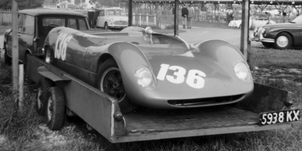 The  S.M.A.R.T. Brabham BT8 of Hugh Dibley on its trailer at Goodwood in May 1964, where Dibley won two races. Copyright Ben Cowdrey 2018. Used with permission.