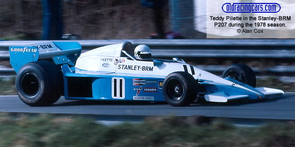 Teddy Pilette in the BRM P207 during the 1978 Aurora British F1 season. Copyright Alan Cox 2006. Used with permission.
