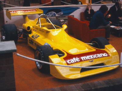 Hector Rebaque's Chevron B29 at the 1975 Racing Car Show. Copyright Alan Cox 2021. Used with permission.