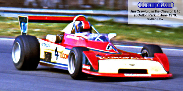 Jim Crawford in the Chevron B45 at Oulton Park in June 1979. Copyright Alan Cox 2019. Used with permission. Jim Crawford in the Chevron B45 at Oulton Park in June 1979. Copyright Alan Cox 2019. Used with permission.