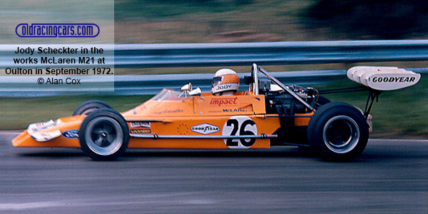 Jody Scheckter in the works McLaren M21 at Oulton Park in September 1972. Copyright Alan Cox 2021. Used with permission.