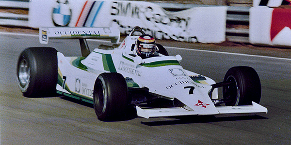 Emilio de Villota in his Williams FW07 at the Oulton Park Gold Cup  in 1978.  Copyright Alan Cox.  Used with permission.