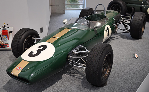 The Brabham BT18 in the Honda Collection Hall in February 2011. Licenced by Wikipedia user 'Rikita' under Creative Commons licence Attribution-ShareAlike 3.0 Unported (CC BY-SA 3.0 DEED). Original image has been cropped.