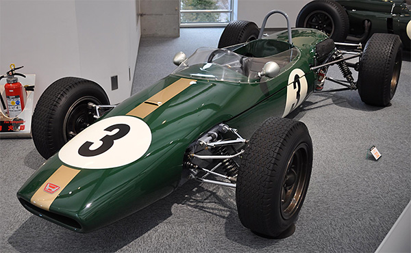 The Brabham BT18 in the Honda Collection Hall in February 2011. Licenced by Wikipedia user 'Rikita' under Creative Commons licence Attribution-ShareAlike 3.0 Unported (CC BY-SA 3.0 DEED). Original image has been cropped. The Brabham BT18 in the Honda Collection Hall in February 2011. Licenced by Wikipedia user 'Rikita' under Creative Commons licence Attribution-ShareAlike 3.0 Unported (CC BY-SA 3.0 DEED). Original image has been cropped.