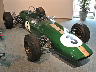 The Brabham BT18 in the Honda Collection Hall in March 2014. Licenced by Wikipedia user 'Rainmaker47' under Creative Commons licence Attribution-ShareAlike 3.0 Unported (CC BY-SA 3.0 DEED). Original image has been cropped.