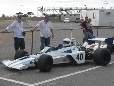 Tim Kuchel in his Brabham BT40 at Mallala in April 2010. Licenced by Wikipedia user 'GTHO' under Creative Commons licence Attribution-ShareAlike 3.0 Unported (CC BY-SA 3.0). Original image has been cropped.