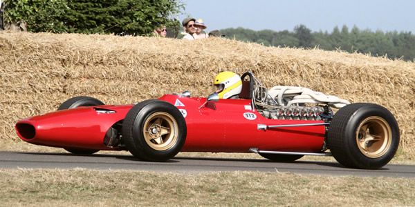 Jean-François Decaux in his 1967 Ferrari 312 at the Goodwood Festival of Speed in July 2013. Licenced by Georg Sander under Creative Commons licence Attribution-NonCommercial 2.0 Generic. Original image has been cropped.