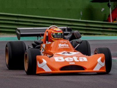 Roberto Farneti's March 732 at the Historic Minardi Day at Imola in 2017. Licenced by Fabio Casadei  (<a href=https://fabiocasadei77.wordpress.com/ target=_blank>fabiocasadei77.wordpress.com</a>) under Creative Commons licence Attribution-NonCommercial-NoDerivs 2.0 Generic. Original image has been cropped.