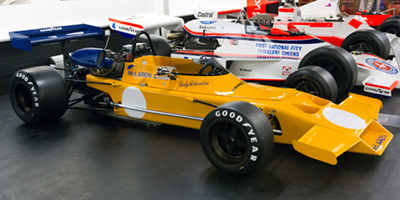 McLaren International's restored McLaren M21 at the Donington Museum in March 2013. Licenced by Wikipedia user 'Morio' under Creative Commons licence Attribution-ShareAlike 3.0 Unported (CC BY-SA 3.0). Original image has been cropped.