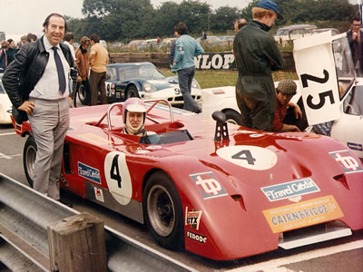Peter Humble in the ex-Redman/Larrousse Chevron B16S at Croft in 1971, presumably the 10 July race. George Humble stands proudly alongside. Copyright Stuart Davey 2009. Used with permission.