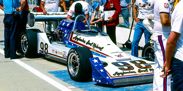 The JC Agajanian/Evel Knievel Dragon at the Indy 500 in 1977. Copyright Richard Deming 2016. Used with permission.