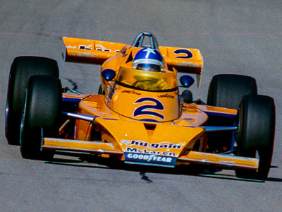 Johnny Rutherford in the Hy-Gain McLaren M16E at Michigan in 1976. Copyright Richard Deming 2016. Used with permission. Johnny Rutherford in the Hy-Gain McLaren M16E at Michigan in 1976. Copyright Richard Deming 2016. Used with permission.