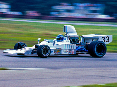 Elliot Forbes-Robinson in the Evel Knievel-backed, Francisco Mir-owned Lola T332 at Mid-Ohio in August 1975. Copyright Richard Deming 2016. Used with permission.