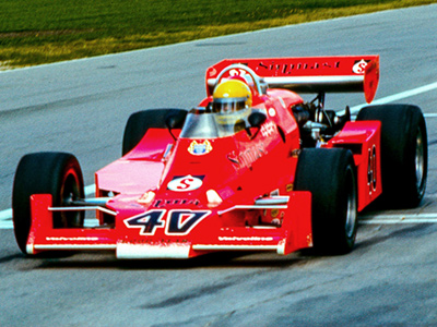 Wally Dallenbach in his Wildcat Mk 1 at Michigan in 1975. Copyright Richard Deming 2016. Used with permission.