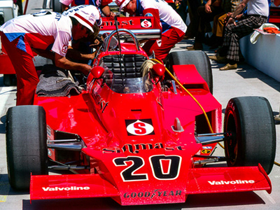 Gordon Johncock's Wildcat Mk 1 at the Indy 500 in 1975. Copyright Richard Deming 2016. Used with permission.