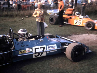 Clive Baker's March 73A at the Oulton Park Gold Cup in 1973. Copyright Stuart Dent 2006. Used with permission.