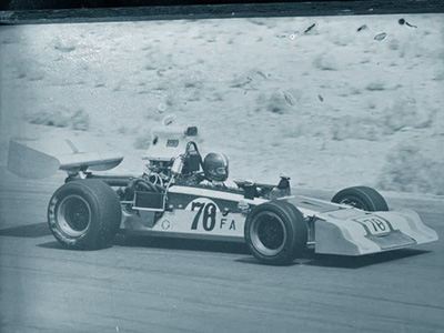 Hunter Harris in his Formula A Eisert in late 1975 or in 1976, seen here with its new nose and new rear wing. Copyright Hunter Harris 2025. Used with permission. Hunter Harris in his Formula A Eisert in late 1975 or in 1976, seen here with its new nose and new rear wing. Copyright Hunter Harris 2025. Used with permission.