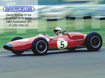 David McKay in his Brabham BT4 in the Australian Grand Prix at Warwick Farm in February 1963. Copyright John Ellacott 2020. Used with permission. David McKay in his Brabham BT4 in the Australian Grand Prix at Warwick Farm in February 1963. Copyright John Ellacott 2020. Used with permission.