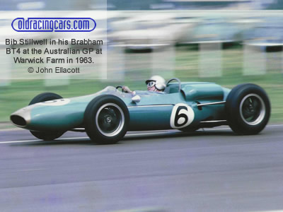 Bib Stillwell in his brand new Brabham BT4 in the Australian Grand Prix at Warwick Farm in February 1963. Copyright John Ellacott 2020. Used with permission. Bib Stillwell in his brand new Brabham BT4 in the Australian Grand Prix at Warwick Farm in February 1963. Copyright John Ellacott 2020. Used with permission.
