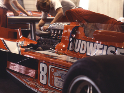 Pancho Carter's Budweiser-sponsored Fletcher Racing Lightning at Mosport Park in 1978. Copyright Wayne Ellwood 2017. Used with permission.