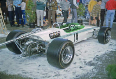 Graeme Lawrence's McLaren M4A on display at Hamilton in November 1968. Copyright Mike Feisst 2014. Used with permission.