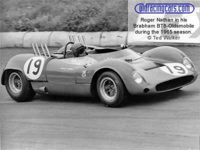 Roger Nathan in his Brabham BT8 with Oldsmobile V8 engine during the 1965 season. Copyright Ted Walker 2020. Used with permission.