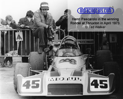 Henri Pescarolo in his race-winning Motul Rondel at Thruxton in April 1973. Copyright Ted Walker 2019. Used with permission. Henri Pescarolo in his race-winning Motul Rondel at Thruxton in April 1973. Copyright Ted Walker 2019. Used with permission.