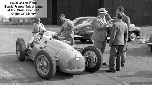 Louis Chiron in the Écurie France Talbot-Lago at the 1949 British GP. Copyright The GP Library 2011. Used with permission. Louis Chiron in the Écurie France Talbot-Lago at the 1949 British GP. Copyright The GP Library 2011. Used with permission.
