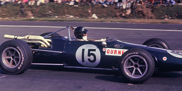 Dan Gurney in the Eagle-Climax 101 at the Mexican GP in 1966. Licenced by The Henry Ford under Creative Commons licence Attribution-NonCommercial-NoDerivs 2.0 Generic. Original image has been cropped.