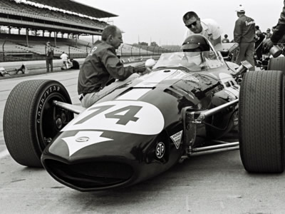 Dan Gurney in his Eagle during practice at the 1967 Indianapolis 500. Part of the Dave Friedman collection. Licenced by The Henry Ford under Creative Commons licence Attribution-NonCommercial-NoDerivs 2.0 Generic. Original image has been cropped. Dan Gurney in his Eagle during practice at the 1967 Indianapolis 500. Part of the Dave Friedman collection. Licenced by The Henry Ford under Creative Commons licence Attribution-NonCommercial-NoDerivs 2.0 Generic. Original image has been cropped.